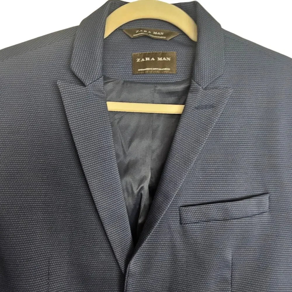 Zara Mens Blazer Size 40 Navy Blue Two Button Wedding Guest Office Business Work